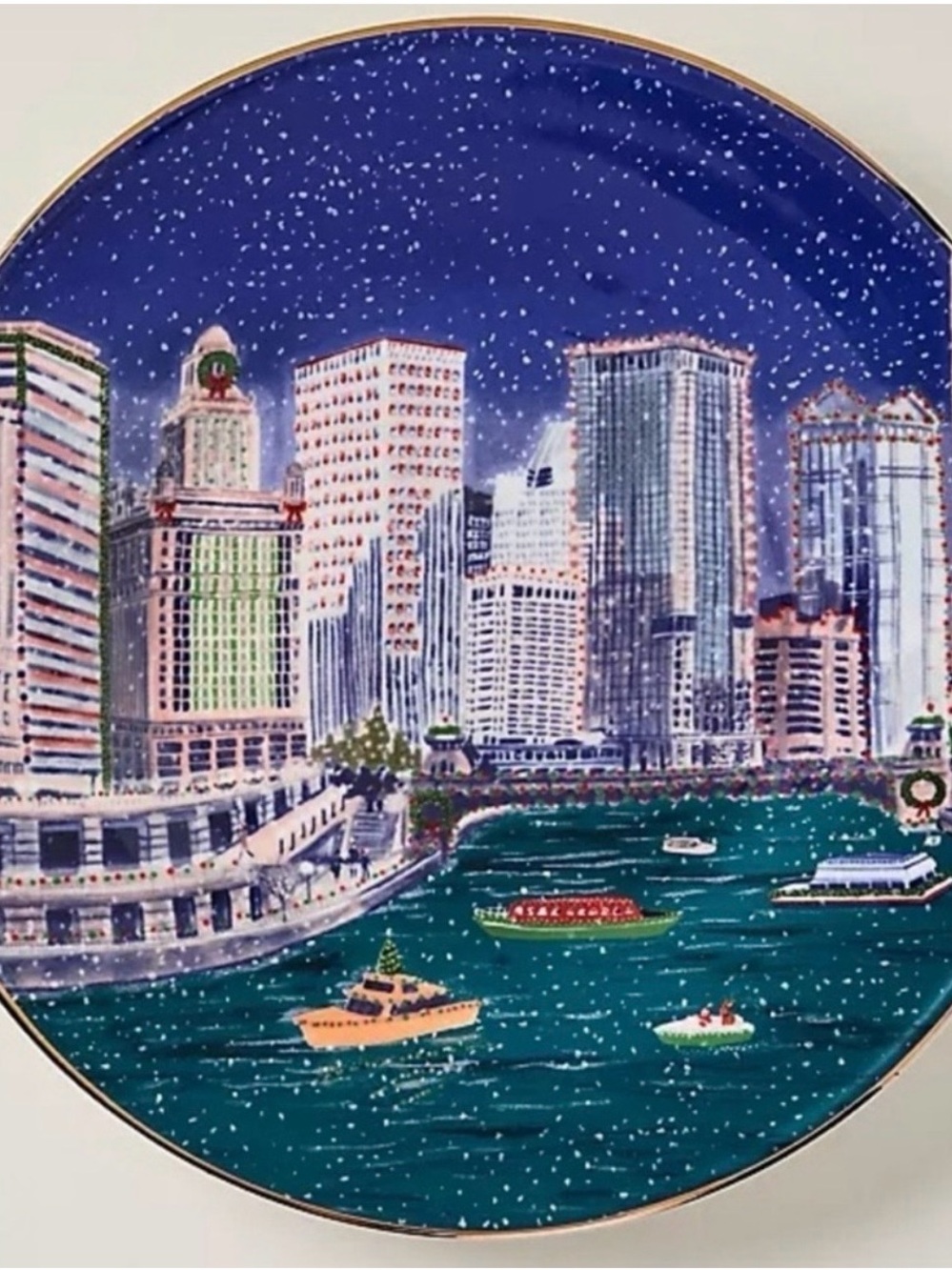 Anthropologie Holiday in the City CHICAGO Christmas Plate Decor